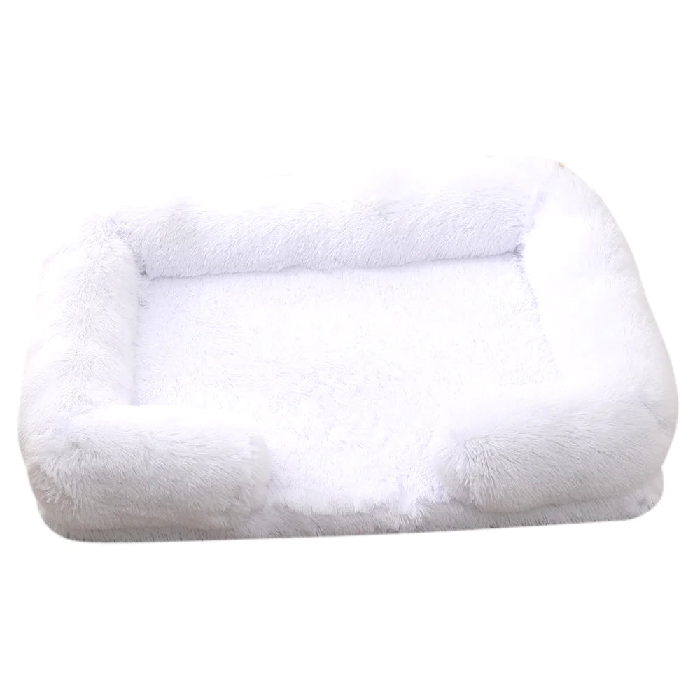 Cama rectangular de peluche para mascotas con Bordes elevados