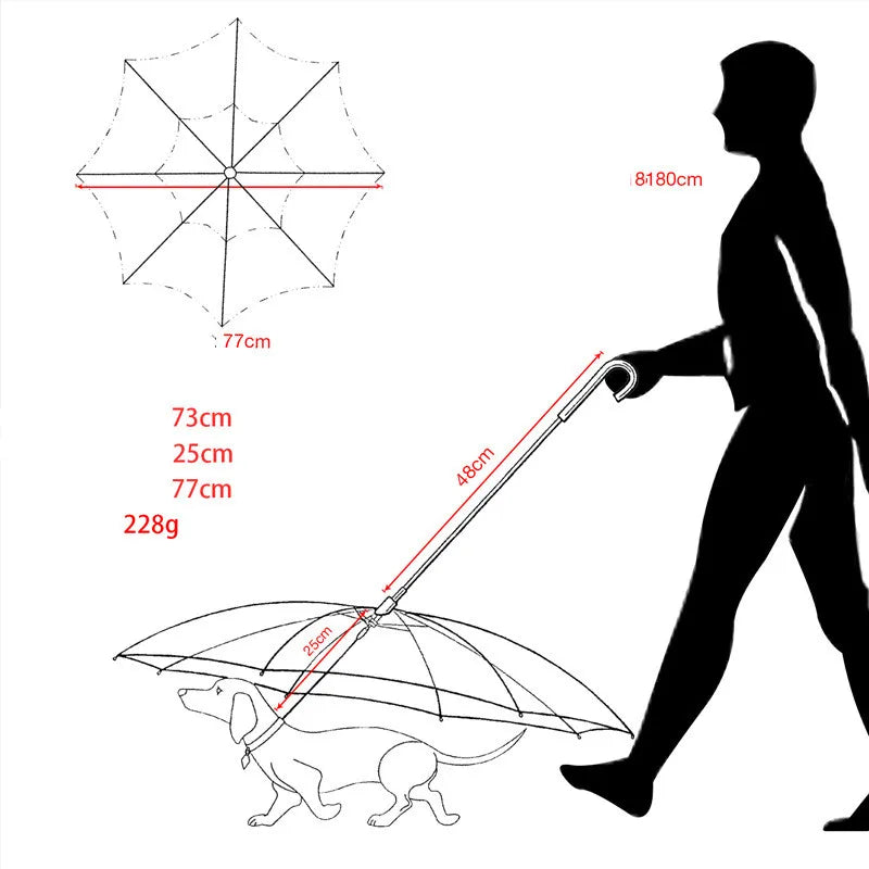 Dog umbrella with built-in leash