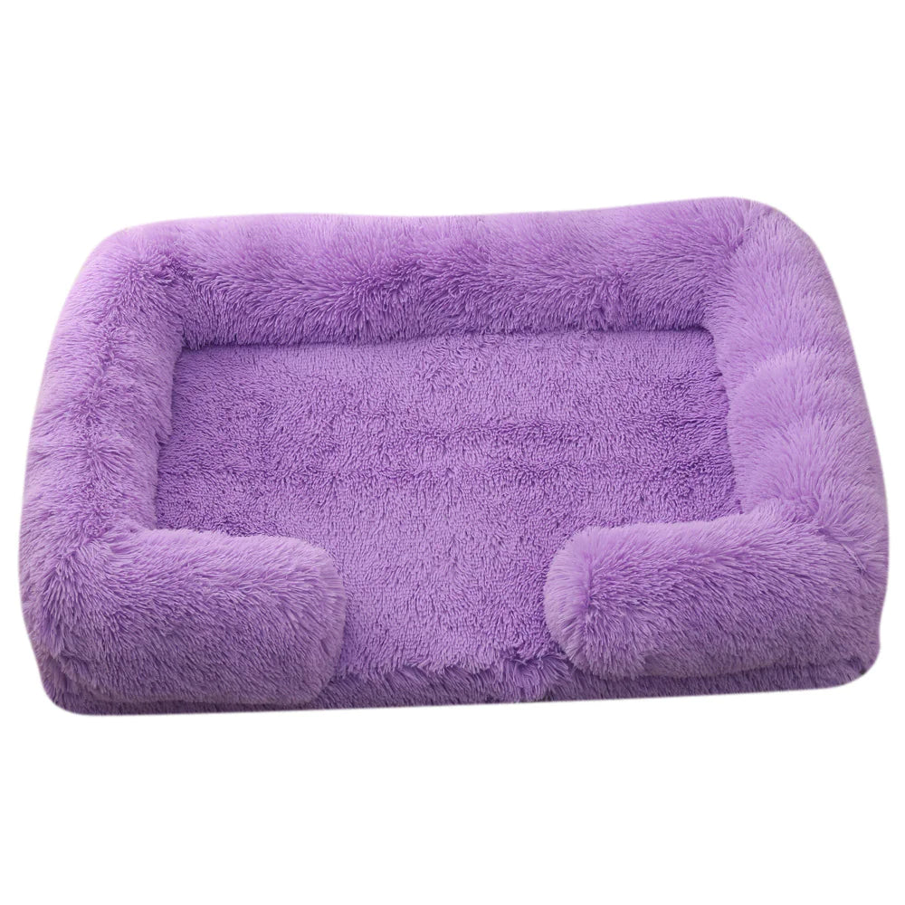 Cama rectangular de peluche para mascotas con Bordes elevados
