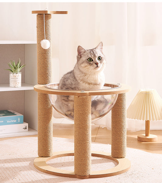 Rascador doble para gato con cúpula transparente