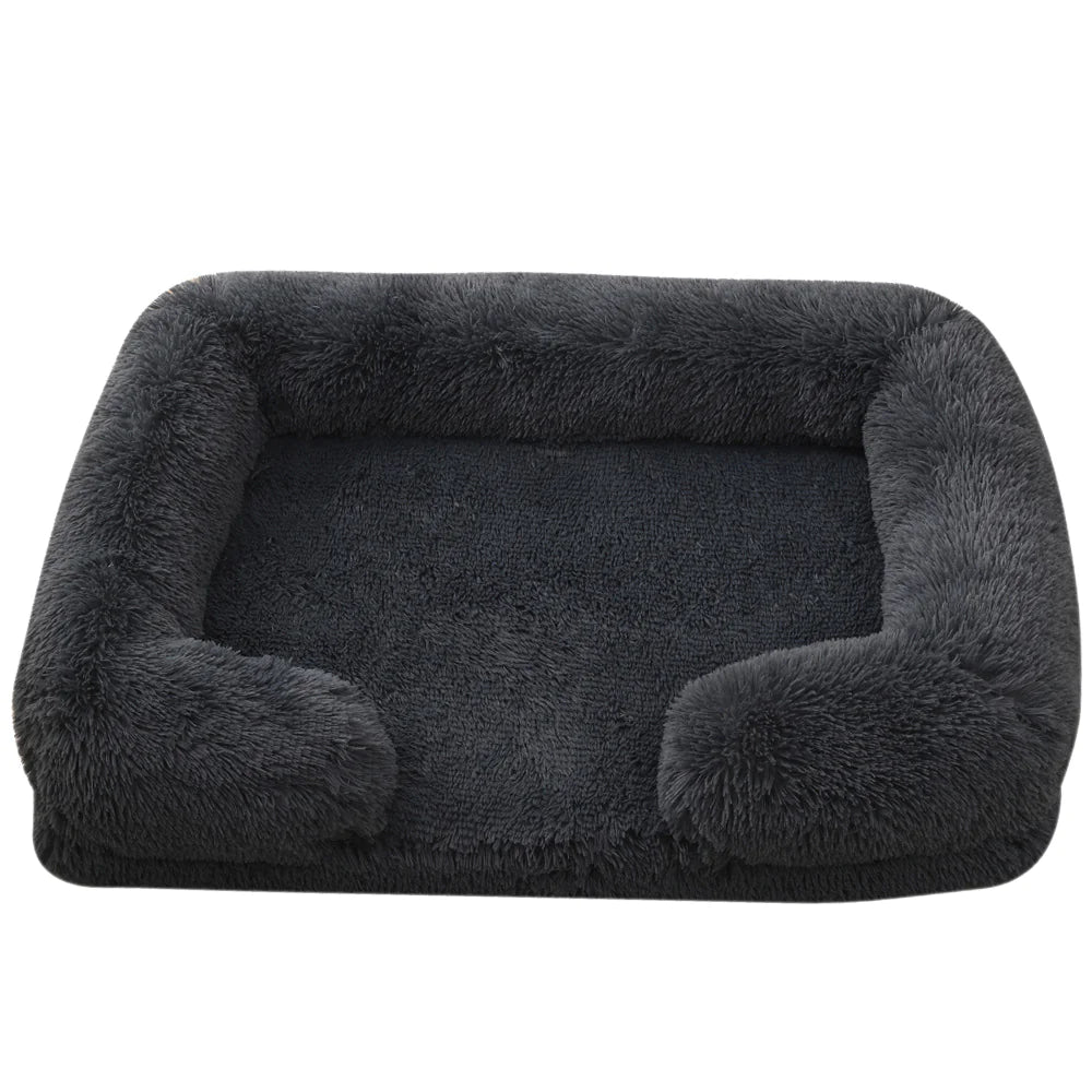 Cama rectangular de peluche para mascotas con Bordes elevados