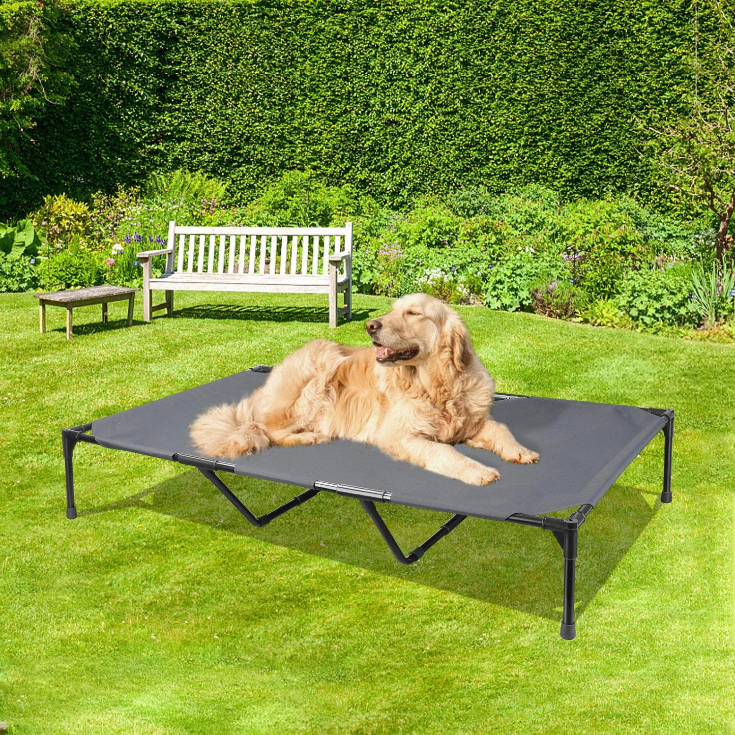 Elevated bed for large dogs, ideal for outdoors