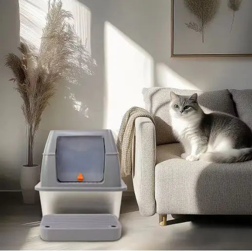 Arenero Grande para Gatos, Totalmente Cerrado, de Acero Inoxidable