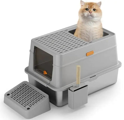 Arenero Grande para Gatos, Totalmente  Cerrado, de Acero Inoxidable