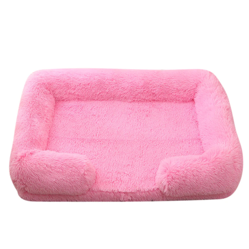 Cama rectangular de peluche para mascotas con Bordes elevados