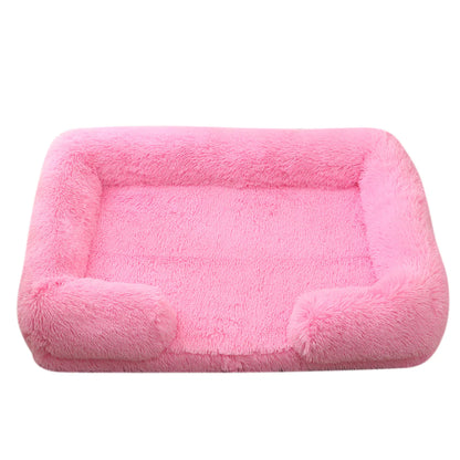 Cama rectangular de peluche para mascotas con Bordes elevados