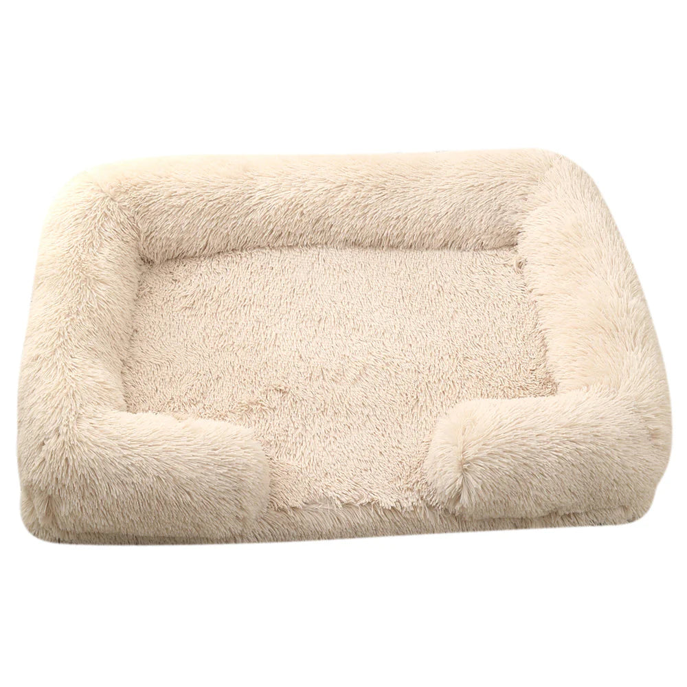 Cama rectangular de peluche para mascotas con Bordes elevados