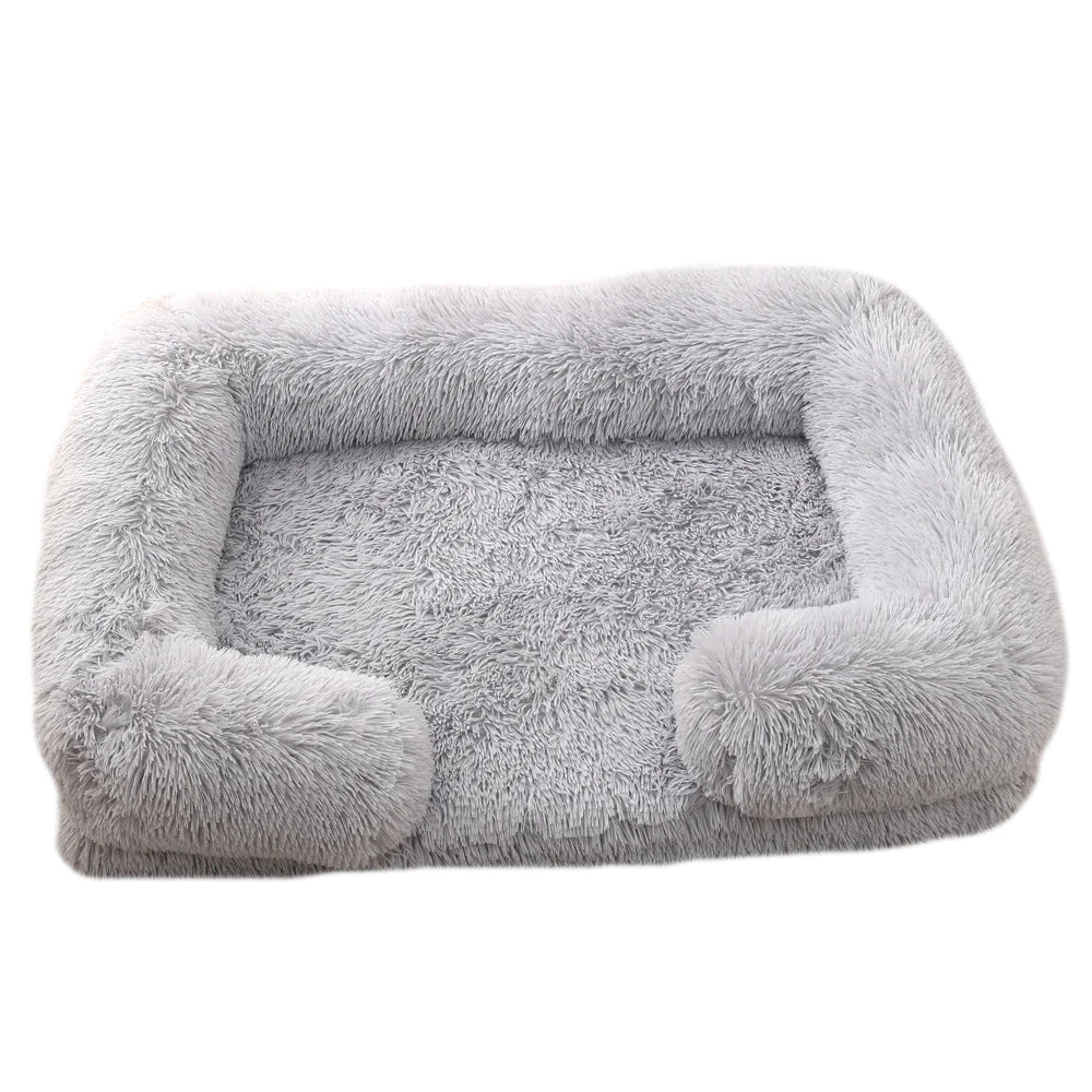 Cama rectangular de peluche para mascotas con Bordes elevados