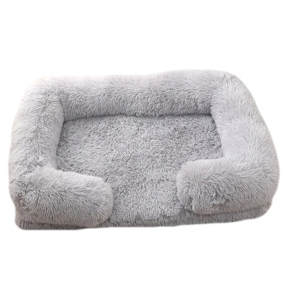 Cama rectangular de peluche para mascotas con Bordes elevados
