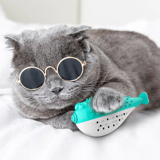 Dental toy with brush and teether for cats