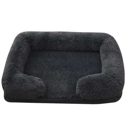 Cama rectangular de peluche para mascotas con Bordes elevados