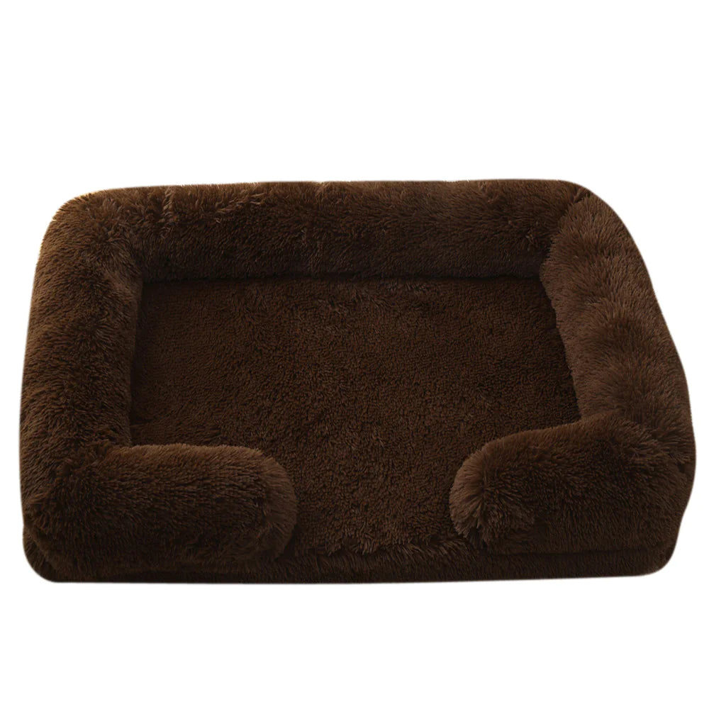 Cama rectangular de peluche para mascotas con Bordes elevados