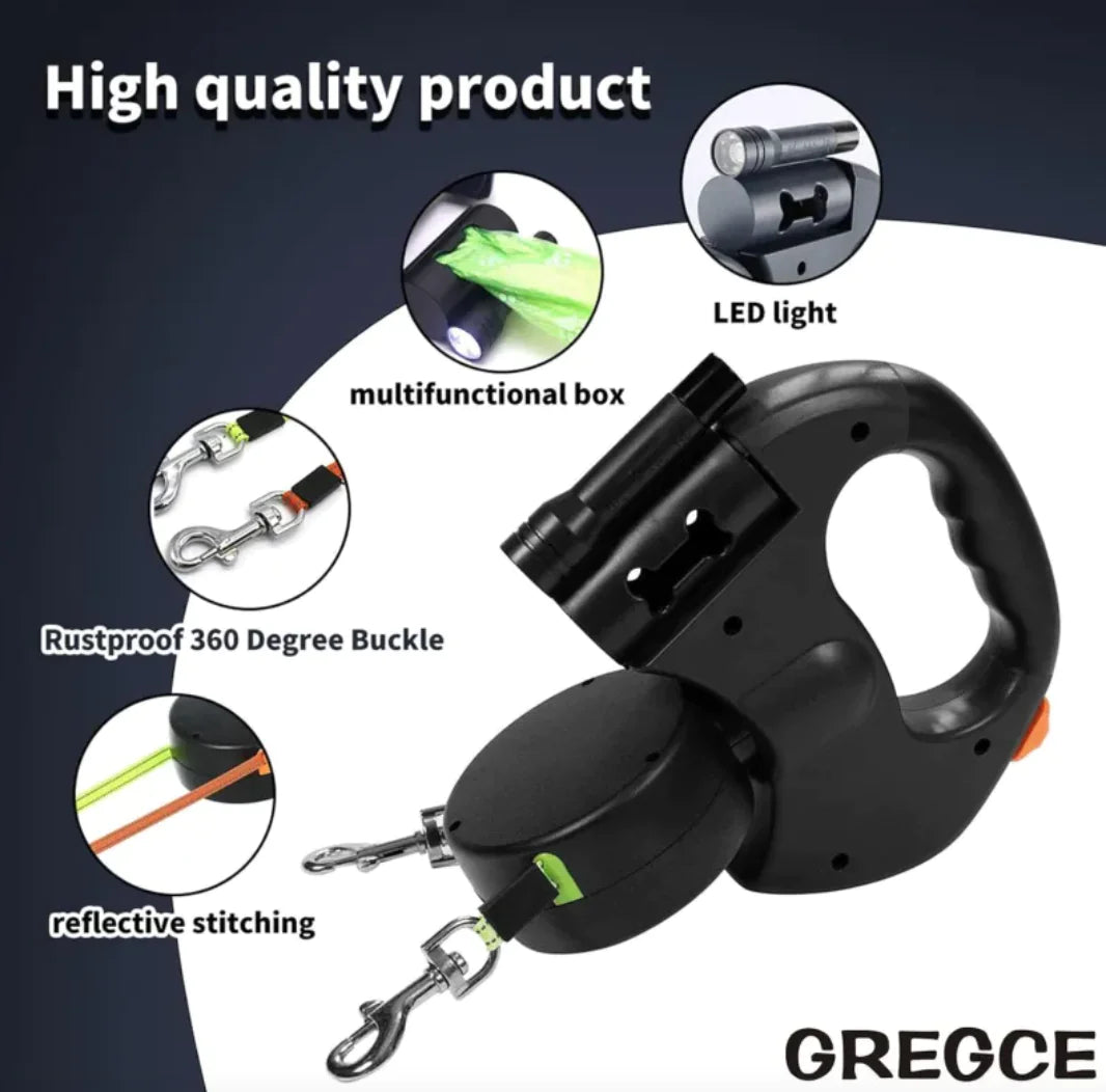 Double retractable pet leash