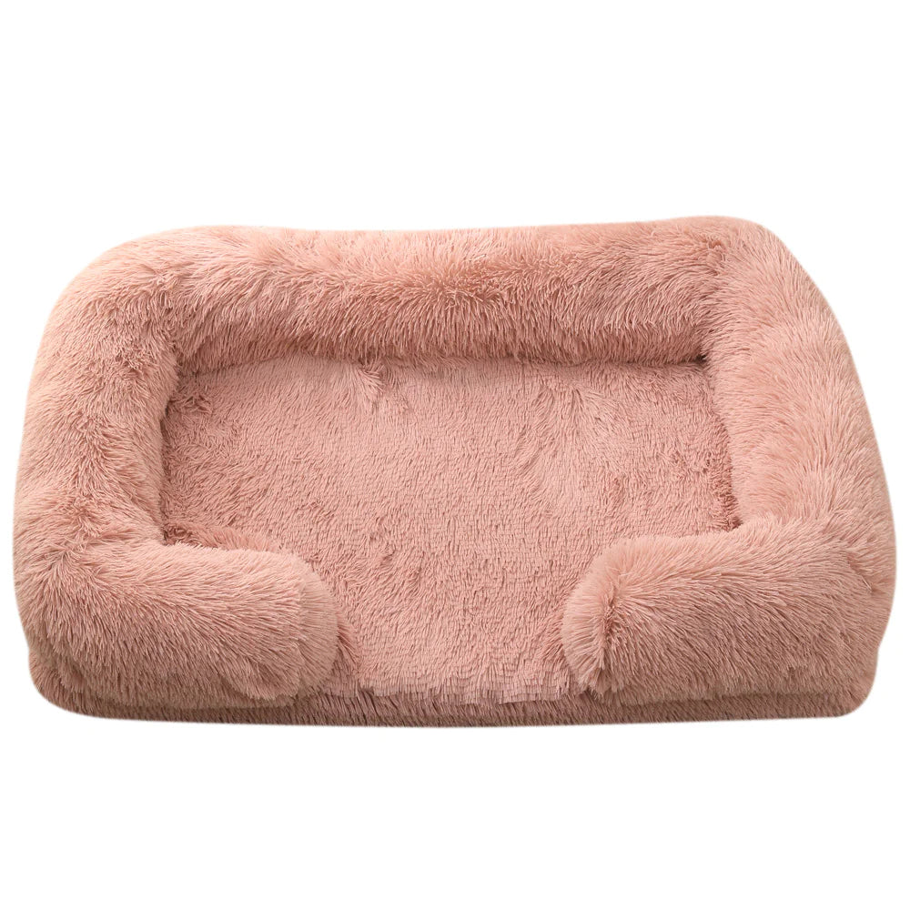 Cama rectangular de peluche para mascotas con Bordes elevados