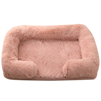 Cama rectangular de peluche para mascotas con Bordes elevados