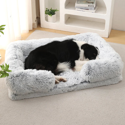 Cama rectangular de peluche para mascotas con Bordes elevados